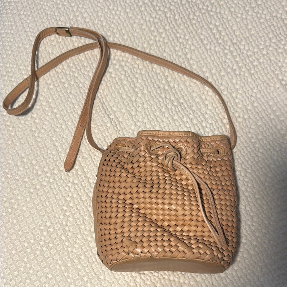 BEMBIEN Tan Woven Leather Bucket Bag